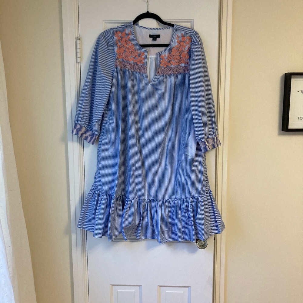 J crew striped embroidered dress